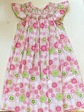 Anavini Girls Hand Smocked Floral Dress